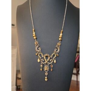 Ayala Designer Necklace Goldtone Pearls Rhinestone Vintage Handcrafted Artisan
